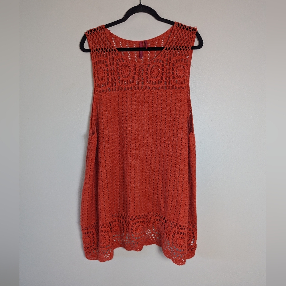 3X Love Scarlett Orange Sleeveless Crochet Tunic Sweater